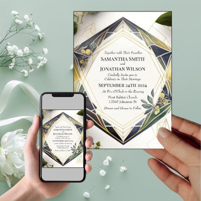 Modern Geometric with Small Flowers wedding  Invitation (Creator Uploaded)