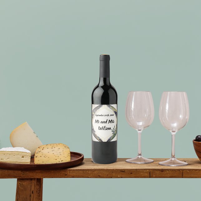 Modern Geometric with Small Flowers Wedding  Wine Label (Creator Uploaded)