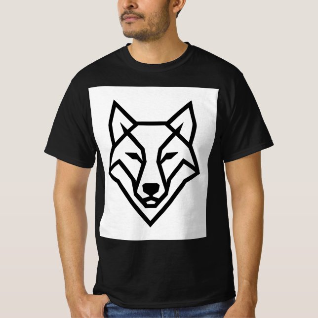 Modern Geometric Wolf Head Minimalist Line Art T-S T-Shirt (Front)