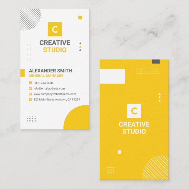 Modern Geometric Yellow and Grey, Professional Business Card (Front/Back)