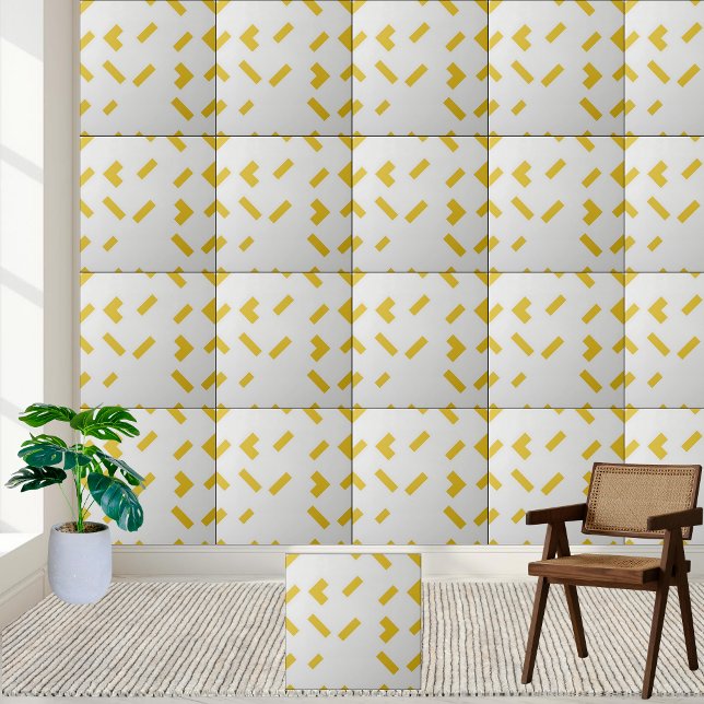 Modern Geometric Yellow and White Pattern  Ceramic Tile (Modern Geometric Yellow and White Pattern Ceramic Tile)