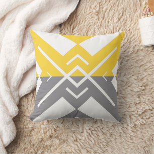 Modern geometric yellow grey colour block cushion