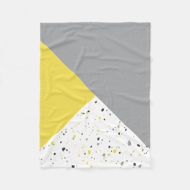 Modern Geometric Yellow Grey Terrazzo Pattern Fleece Blanket (Front)