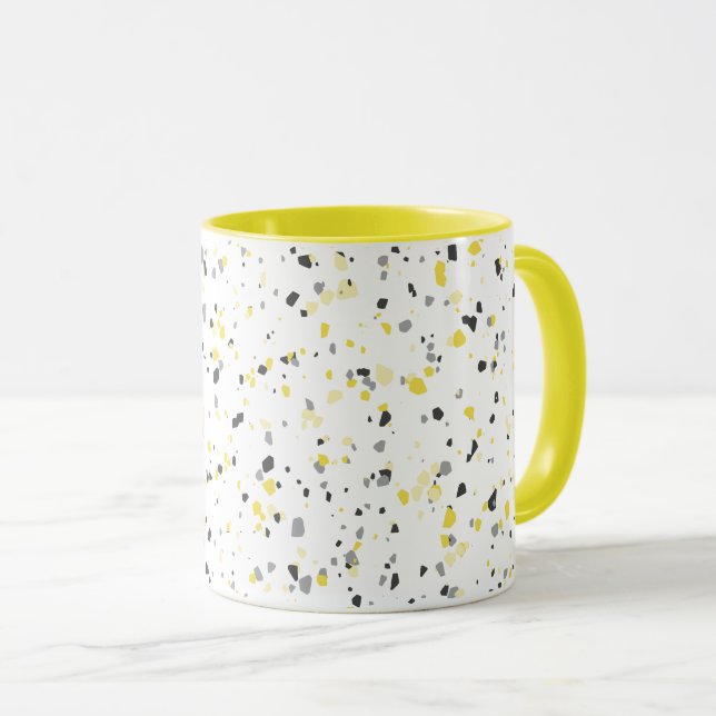 Modern Geometric Yellow Grey Terrazzo Pattern Mug (Front Right)