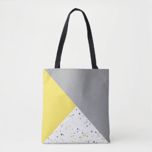 Modern Geometric Yellow Grey Terrazzo Pattern Tote Bag
