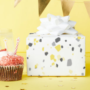 Modern Geometric Yellow Grey Terrazzo Pattern Wrapping Paper