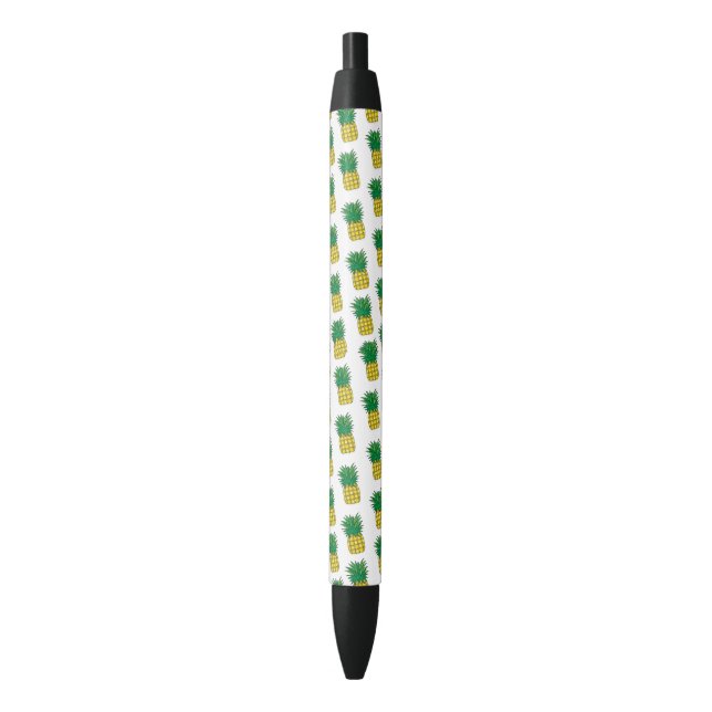 Modern Geometric Yellow Pineapple Pattern Black Ink Pen (Front Vertical)