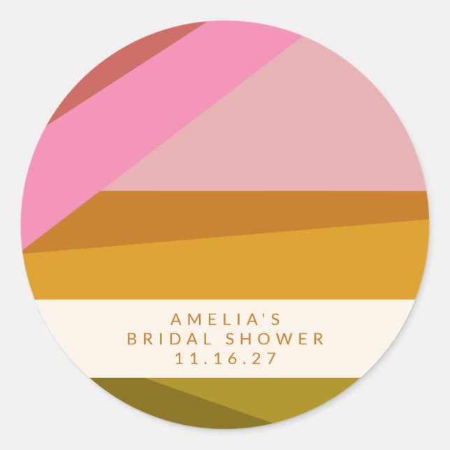 Modern Geometric Yellow Pink Custom Bridal Shower  Classic Round Sticker (Front)