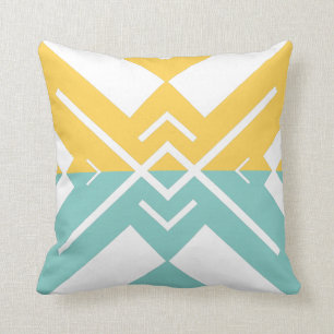 Modern geometric yellow teal colour block cushion
