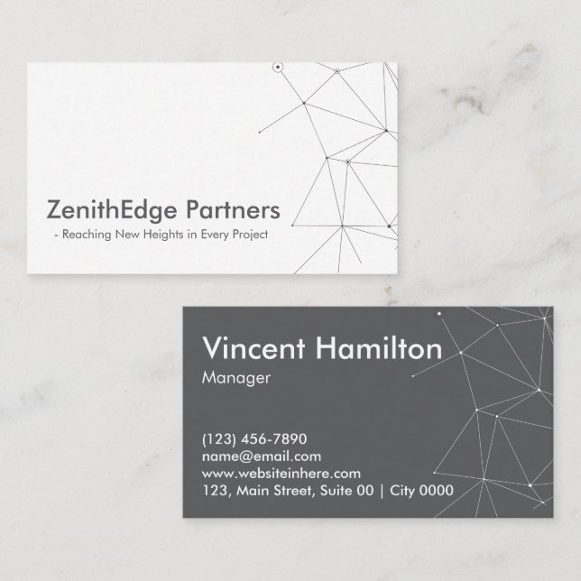 Modern Geometric ZenithEdge Partners Sleek Minimal Business Card (Front/Back)