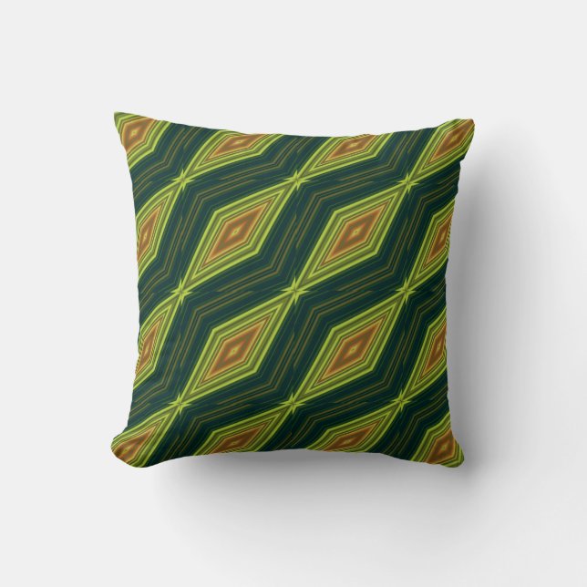 Modern geometric zigzag pattern green and beige cushion (Front)