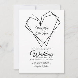 Modern Geometrical Double Hearts Black Wedding Invitation