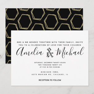 Modern Geometrical Gold and Black Simple Wedding Invitation