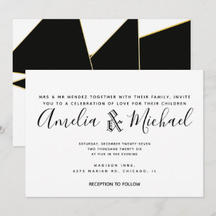 Modern Geometrical Gold Black White Wedding Invitation