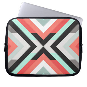 Modern Geometrical  Mint Green & Coral Pink Design Laptop Sleeve