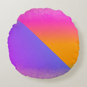 Modern Geometrical Neon Ombre Triangle Glitter Round Cushion