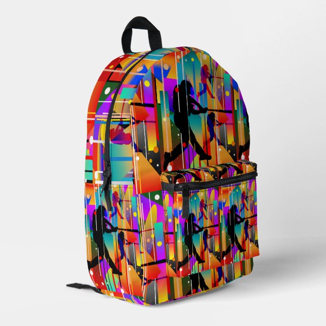 Modern Geometrical silhouette Baseball Player Printed Backpack (Back Corner Left)