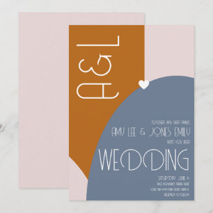 Modern Geometrics Terracotta Pink Blue Wedding Invitation
