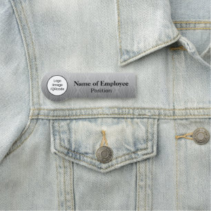 Modern Geometry Metallic Silver Shop Name Tag