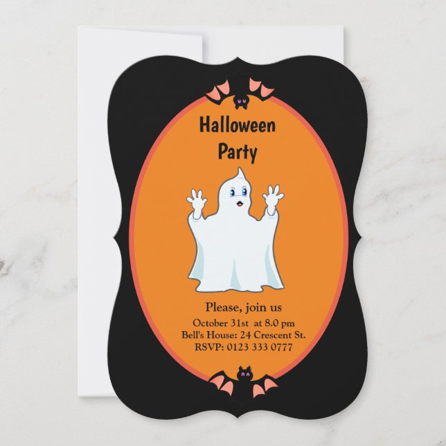 Modern Ghost & Bats Halloween Invitation (Front)