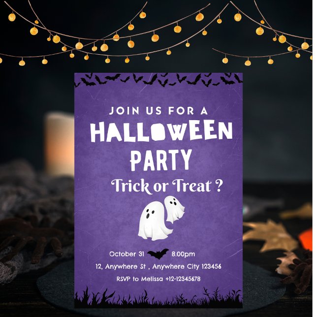 Modern Ghost Encounter Purple Halloween Party Invitation (Creator Uploaded)