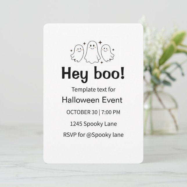 Modern Ghost Halloween Party Invitation Flat Card (Standing Front)