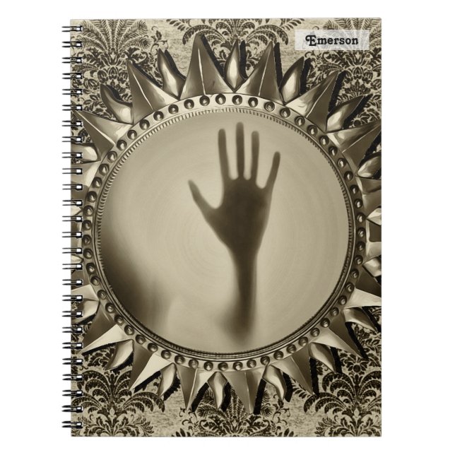 Modern Ghost Hand Reflection - Scary Bronze Mirror Notebook (Front)