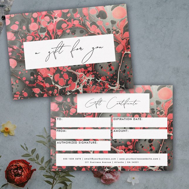 Modern Gift Certificate Voucher Black Red Marble (Modern Gift Certificate Voucher Black Red Marble)