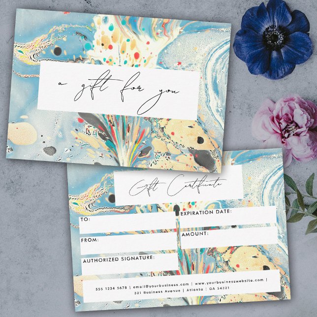 Modern Gift Certificate Voucher Blue Marble Script (Modern Gift Certificate Voucher Blue Marble Script)