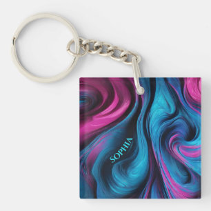 Modern Gift for Her-Blue and Pink- Key Ring
