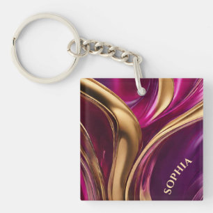 Modern Gift for Her- Fuchsia Purple and Gold- Key Ring