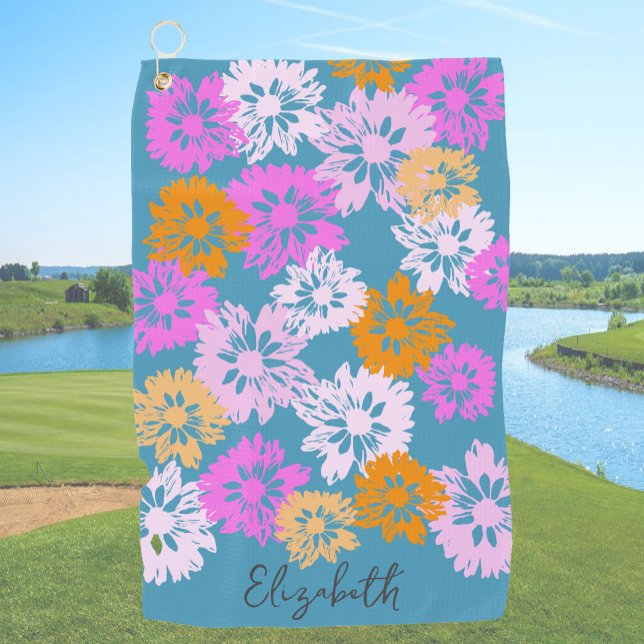 Modern Gift For Her Lady Golfer Bright Colourful Golf Towel (Creator Uploaded)