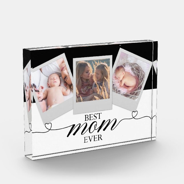 Modern Gift for Mum Script Heart Photo Collage  Block (Left)