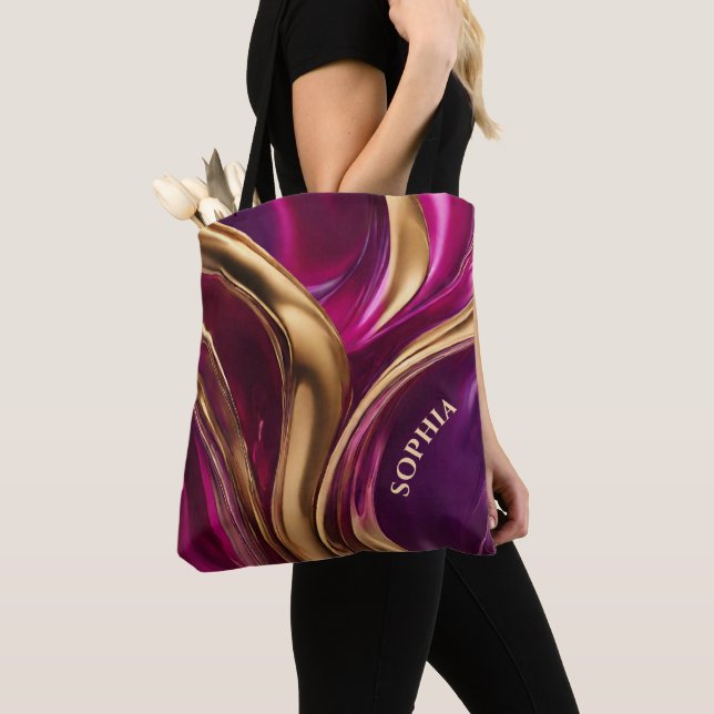 Modern Gifts for Her-Fuchsia Purple and Gold- Tote Bag (Close Up)