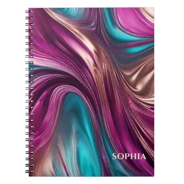 Modern Gifts for Her-Magenta, Turquoise and Gold- Notebook (Front)
