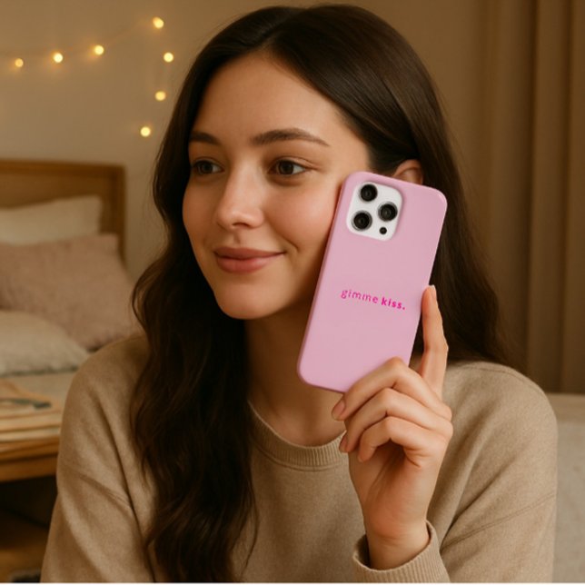 Modern Gimme Kiss | Typography Pink Text iPhone Case (Modern Gimme kiss is a cute iPhone case)