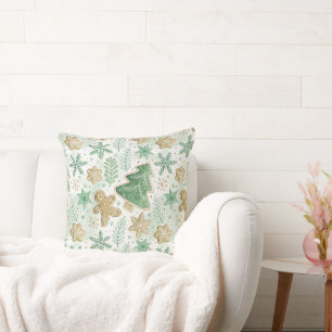 Modern Gingerbread Forest Olive green pattern Cushion