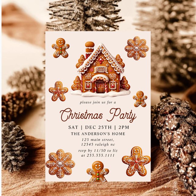 Modern Gingerbread House Christmas Party Invitation (Creator Uploaded)
