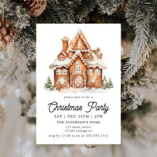 Modern Gingerbread House Christmas Party Invitation