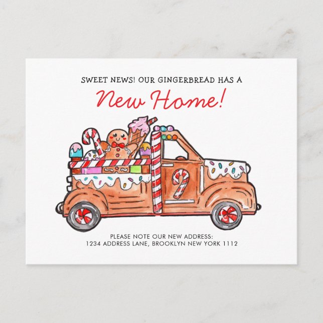 Modern Gingerbread Truck A Sweet News Moving Holiday Postcard (Front)