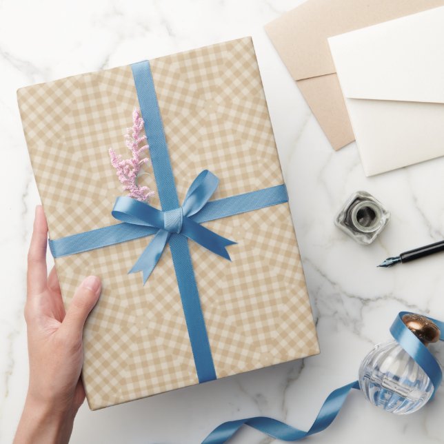 Modern Gingham - Beige Wrapping Paper Roll (Gifting)