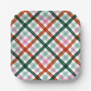 Modern Gingham Christmas Pattern Paper Plate