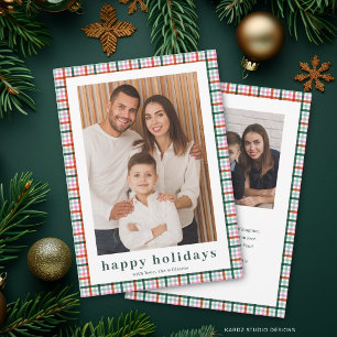 Modern Gingham Family Photo Happy Holidays Card