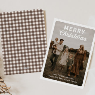 Modern Gingham Family Photo Merry Christmas Card