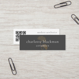 Modern Gingko Leaf QR Code  Mini Business Card