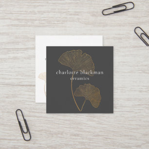 Modern Gingko Leaf QR Code Square Business Card