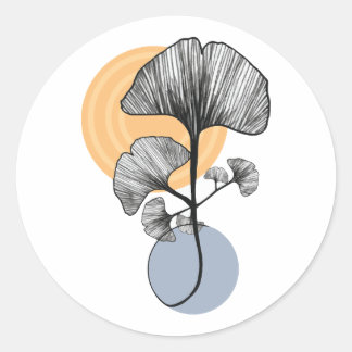 Modern Ginkgo Leaf Botanical Round Sticker