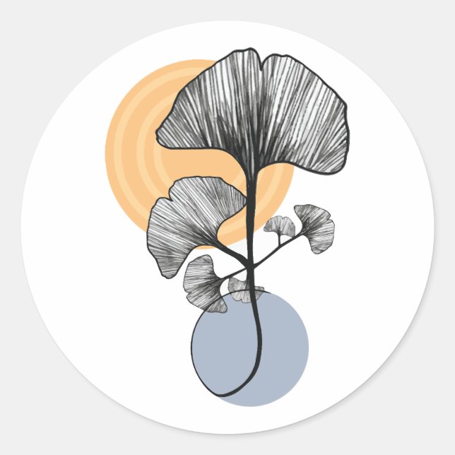 Modern Ginkgo Leaf Botanical Round Sticker  (Front)