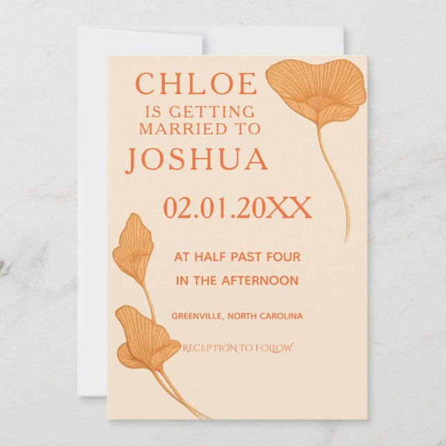 Modern Ginkgo Leaf Wedding Invitation Terracotta (Front)