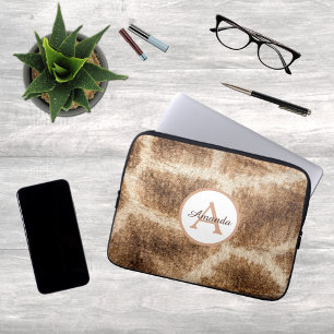 Modern giraffe pattern with monogram and name laptop sleeve